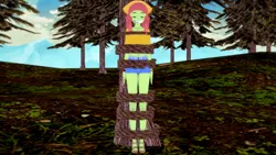 Size: 1280x720 | Tagged: suggestive, artist:csxz, derpibooru import, tree hugger, equestria girls, bondage, bound and gagged, equestria girls-ified, gag, image, koikatsu, microfoam tape, png, rope, rope bondage, sandals, tape, tape gag, tied to tree, tied up, tree