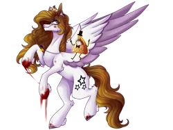 Size: 1280x956 | Tagged: semi-grimdark, artist:immagoddampony, derpibooru import, oc, oc:mille faller, pegasus, pony, bill cipher, blood, crown, image, jewelry, png, regalia, simple background, solo, transparent background