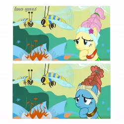 Size: 1080x1080 | Tagged: safe, artist:luna.queex, derpibooru import, edit, edited screencap, screencap, fluttershy, meadowbrook, bee, flash bee, insect, pegasus, pony, alternate hairstyle, eyelashes, female, image, jpeg, mare, outdoors, swamp fever plant, thinking