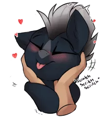 Size: 2226x2457 | Tagged: safe, artist:beardie, derpibooru import, part of a set, oc, oc:platinumshadow, unofficial characters only, human, pegasus, beardies scritching ponies, blushing, commission, eyes closed, hand, happy, heart, image, png, ych result