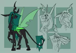 Size: 1429x1000 | Tagged: safe, artist:rockin_candies, derpibooru import, queen chrysalis, changeling, changeling queen, fangs, female, forked tongue, green background, horn, image, jpeg, open mouth, simple background, sketch, slit pupils, solo, spread wings, swirly eyes, teeth, tongue out, wings