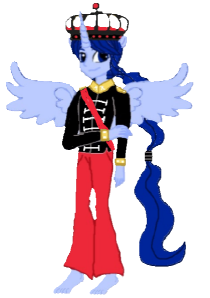 Size: 420x597 | Tagged: safe, artist:loomytyranny, derpibooru import, oc, oc:frenchie colonial, alicorn, hybrid, equestria girls, 1000 hours in ms paint, barefoot, crown, europe, feet, france, french, image, jewelry, male, monarch, monarchist, png, ponytail, regalia, wings