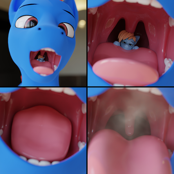 Size: 2500x2500 | Tagged: suggestive, artist:foxidro, derpibooru import, oc, oc:blue steel, oc:foxidro, earth pony, horse, pony, 3d, blender, breath, comic, image, mawshot, misleading thumbnail, mouth, not rainbow dash, open mouth, png, tongue out, uvula, vore