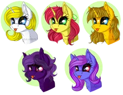 Size: 1600x1233 | Tagged: safe, artist:julunis14, derpibooru import, oc, oc:amethyst shade, oc:ayza, oc:baatochan, oc:jezza, unofficial characters only, bat pony, unicorn, :p, bust, cute, fangs, image, png, portrait, simple background, star (coat marking), tongue out, transparent background