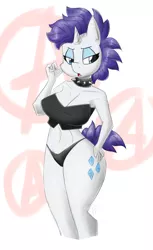 Size: 1200x1960 | Tagged: suggestive, artist:flutterthrash, derpibooru import, rarity, anthro, unicorn, alternate hairstyle, breasts, choker, clothes, cutie mark, female, image, png, punk, raripunk, solo, solo female, spiked choker, underwear