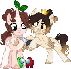 Size: 1232x1194 | Tagged: safe, artist:kryptidkitty, derpibooru import, oc, oc:lucid lullaby, oc:mocha slumber, unofficial characters only, human, pegasus, pony, unicorn, among us, female, image, knife, mare, png, simple background, threatening, transparent background