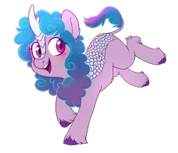 Size: 1819x1567 | Tagged: safe, artist:pucksterv, derpibooru import, izzy moonbow, kirin, cute, g5, g5 to g4, image, jumping, kirinified, png, simple background, solo, species swap, transparent background