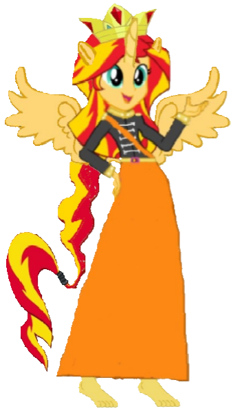 Size: 336x597 | Tagged: safe, artist:loomytyranny, derpibooru import, sunset shimmer, alicorn, hybrid, equestria girls, 1000 hours in ms paint, barefoot, britain, crown, equestria, feet, image, jewelry, monarch, monarchy, png, ponytail, regalia, wings