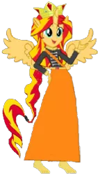 Size: 336x597 | Tagged: safe, artist:loomytyranny, derpibooru import, sunset shimmer, alicorn, hybrid, equestria girls, 1000 hours in ms paint, barefoot, britain, crown, equestria, feet, image, jewelry, monarch, monarchy, png, ponytail, regalia, wings