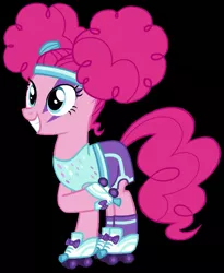 Size: 735x895 | Tagged: safe, artist:twilyisbestpone, derpibooru import, edit, edited screencap, screencap, pinkie pie, earth pony, pony, scare master, background removed, black background, clothes, costume, cropped, cute, derpibooru exclusive, diapinkes, female, headband, image, mare, nightmare night, nightmare night costume, pinkie puffs, png, raised hoof, roller skates, simple background, smiling, solo