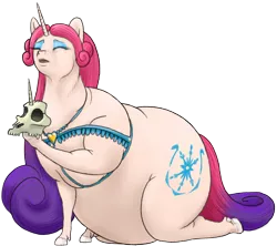 Size: 1200x1067 | Tagged: safe, artist:soobel, derpibooru import, idw, princess amore, pony, unicorn, fat, hamlet, image, obese, png, simple background, skull, solo, transparent background