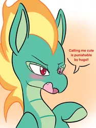 Size: 1536x2048 | Tagged: safe, artist:steelsoul, derpibooru import, part of a set, tianhuo, dragon, hybrid, longma, them's fightin' herds, blushing, community related, cute, dialogue, image, png, solo, speech bubble, tianhuaww