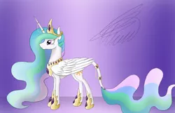 Size: 1400x900 | Tagged: safe, artist:crystalcontemplator, derpibooru import, princess celestia, alicorn, pony, abstract background, female, hoof shoes, horn, horn jewelry, horn ring, image, jewelry, jpeg, leonine tail, mare, peytral, ring, signature, solo, tail, tail ring, tiara
