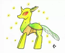 Size: 1406x1158 | Tagged: safe, artist:assertiveshypony, derpibooru import, clypeus, changeling, firefly (insect), insect, background changeling, drawing, image, jpeg, simple background, solo, traditional art, white background