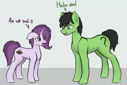 Size: 3438x2298 | Tagged: safe, artist:czu, derpibooru import, oc, oc:anon, oc:anonpone, oc:czupone, ponified, unofficial characters only, earth pony, pony, unicorn, female, image, male, mare, png, smol, stallion, teasing