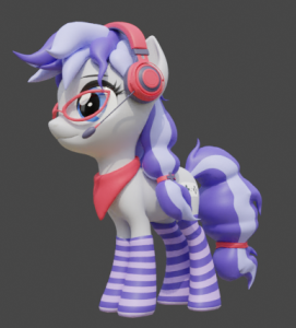 Size: 271x300 | Tagged: safe, artist:meisteraryanne, derpibooru import, oc, oc:cinnabyte, unofficial characters only, earth pony, pony, 3d, clothes, glasses, headphones, image, modeling, png, scarf, socks, solo, striped socks