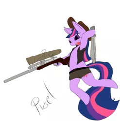 Size: 1280x1293 | Tagged: safe, derpibooru import, twilight sparkle, pony, unicorn, crossover, gun, image, kukri, parody, png, rifle, sniper, sniper rifle, solo, team fortress 2, twilight sniper, unicorn twilight, weapon