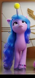 Size: 451x985 | Tagged: safe, derpibooru import, screencap, izzy moonbow, pony, unicorn, my little pony: a new generation, spoiler:my little pony: a new adventure, ball, g5, horn, horn guard, horn impalement, hornball, image, izzy's tennis ball, jpeg, solo, tennis ball