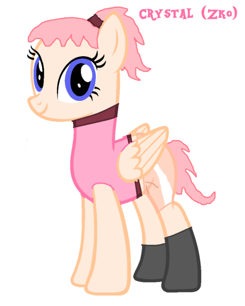 Size: 890x1110 | Tagged: safe, artist:pagiepoppie12345, derpibooru import, ponified, pegasus, pony, base used, clothes, crystal (zko), image, looking at you, pants, png, ponytail, shirt, sleeveless, sleeveless shirt, smiling, socks