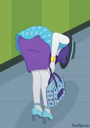 Size: 4961x7016 | Tagged: safe, artist:donmarcino, derpibooru import, rarity, equestria girls, ass, bag, bent over, bracelet, butt, canterlot high, clothes, dress, female, handbag, hat, high heels, image, indoors, jewelry, pencil skirt, png, rarity peplum dress, rarity's handbag, rearity, shoes, skirt, solo, standing