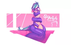 Size: 3018x1899 | Tagged: suggestive, artist:justafallingstar, derpibooru import, oc, oc:summer ray, abstract background, aroused, blushing, bondage, coiling, coils, female, image, png, sitting, squeeze, tentacle bondage, tentacle porn, tentacles