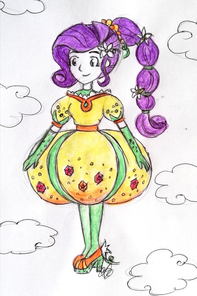 Size: 1616x2422 | Tagged: safe, artist:fude-chan-art, derpibooru import, rarity, equestria girls, equestria girls series, holidays unwrapped, spoiler:eqg series (season 2), alternate hairstyle, clothes, cornucopia costumes, dress, floating, image, inflatable dress, jpeg