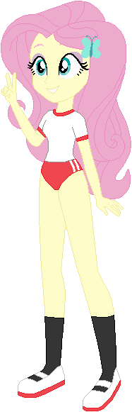 Size: 187x581 | Tagged: safe, alternate version, artist:selenaede, artist:wolf, derpibooru import, fluttershy, equestria girls, buruma, clothes, gym uniform, hairpin, image, japanese, moon runes, peace sign, png, shoes, slippers, socks, sports panties, uwabaki