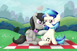 Size: 7381x4921 | Tagged: safe, artist:background basset, derpibooru import, octavia melody, vinyl scratch, earth pony, pony, unicorn, duo, duo female, female, holding hooves, image, lesbian, picnic blanket, png, scratchtavia, shipping