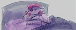 Size: 1899x765 | Tagged: safe, artist:anonymous, derpibooru import, snuzzle, earth pony, pony, bed, blanket, comfy, cozy, cute, drawthread, image, pillow, png, sleeping, snuzzlebetes, solo