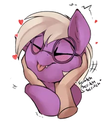 Size: 2226x2457 | Tagged: safe, artist:beardie, derpibooru import, part of a set, oc, oc:pinkfull night, unofficial characters only, bat pony, human, pony, beardies scritching ponies, blushing, commission, cute, disembodied hand, eyes closed, fangs, female, glasses, hand, heart, human on pony petting, image, petting, png, teenager, tongue out, ych result