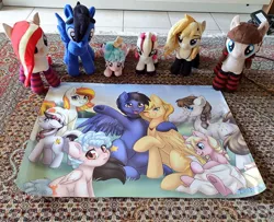 Size: 1024x833 | Tagged: safe, artist:tokokami, derpibooru import, cozy glow, oc, oc:connie bloom, oc:vanilla cream, oc:wingblossom, oc:xeto, pegasus, pony, clothes, image, irl, jpeg, photo, plushie, socks, striped socks