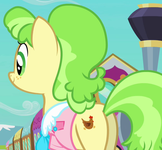 Size: 670x621 | Tagged: safe, derpibooru import, screencap, chickadee, ms. peachbottom, games ponies play, butt, cropped, image, plot, png, solo