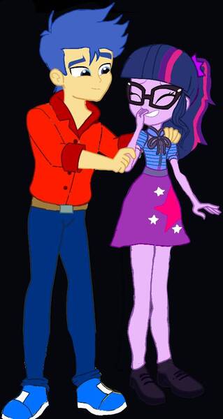 Size: 540x1017 | Tagged: safe, artist:gelis2, derpibooru import, flash sentry, sci-twi, twilight sparkle, equestria girls, clothes, eyes closed, female, flashlight, glasses, image, jpeg, male, sciflash, shipping, shoes, skirt, smiling, straight