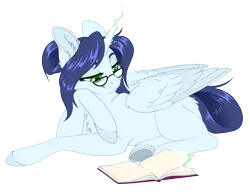 Size: 4432x3408 | Tagged: safe, artist:silkensaddle, derpibooru import, alicorn, pony, book, colored, glasses, image, magic, png, reading, simple background, solo, telekinesis, transparent background