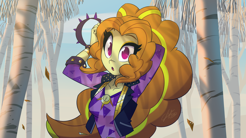 Size: 4444x2500 | Tagged: safe, artist:light262, derpibooru import, adagio dazzle, equestria girls, adoragio, birch, clothes, cute, female, hairband, image, open mouth, png, solo, tree