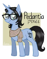 Size: 762x950 | Tagged: safe, artist:pedantia, derpibooru import, oc, oc:pedantia pixel, unofficial characters only, pony, unicorn, abstract background, clothes, glasses, image, jpeg, scarf, solo