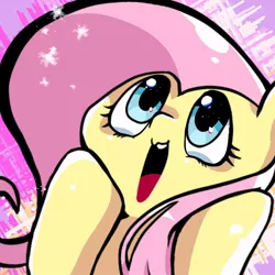 Size: 768x768 | Tagged: safe, artist:tomizawa96, derpibooru import, fluttershy, pegasus, pony, abstract background, amazed, bust, female, hooves on cheeks, image, jpeg, looking up, mare, open mouth, solo