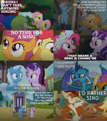 Size: 886x997 | Tagged: safe, derpibooru import, edit, edited screencap, editor:quoterific, screencap, apple bloom, applejack, autumn blaze, fluttershy, pinkie pie, princess ember, rainbow dash, scootaloo, smolder, snowfall frost, spirit of hearth's warming presents, starlight glimmer, sweetie belle, trixie, dragon, earth pony, kirin, pegasus, pony, unicorn, a hearth's warming tail, all bottled up, rarity takes manehattan, road to friendship, school daze, somepony to watch over me, sounds of silence, the cutie mark chronicles, applejack's hat, bag, bipedal, breaking the fourth wall, cowboy hat, cutie mark crusaders, dragoness, eyes closed, female, fourth wall, hat, helmet, image, no time for a song, open mouth, png, present, saddle bag, train, train station, y pose