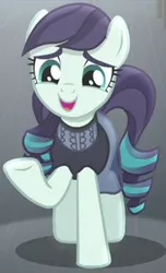 Size: 682x1125 | Tagged: safe, derpibooru import, screencap, coloratura, pony, the mane attraction, cropped, female, image, mare, png, raised hoof, smiling, solo