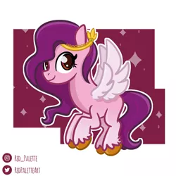 Size: 1280x1280 | Tagged: safe, artist:redpalette, derpibooru import, pipp petals, pegasus, pony, abstract background, adorapipp, cute, female, flying, g5, image, instagram, jpeg, looking at you, mare, meta, smiling, text, twitter, unshorn fetlocks, wings