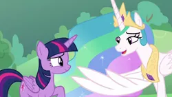 Size: 1920x1080 | Tagged: safe, derpibooru import, screencap, princess celestia, twilight sparkle, alicorn, the ending of the end, image, png, proud, twilight sparkle (alicorn), wing hands, wings