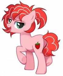 Size: 700x846 | Tagged: safe, artist:unichan, derpibooru import, oc, oc:shimmy, oc:strawberry glaze, unofficial characters only, earth pony, pony, image, looking at you, looking back, looking back at you, png, sassy, side ponytail, simple background, smiling, smirk, solo, transparent background
