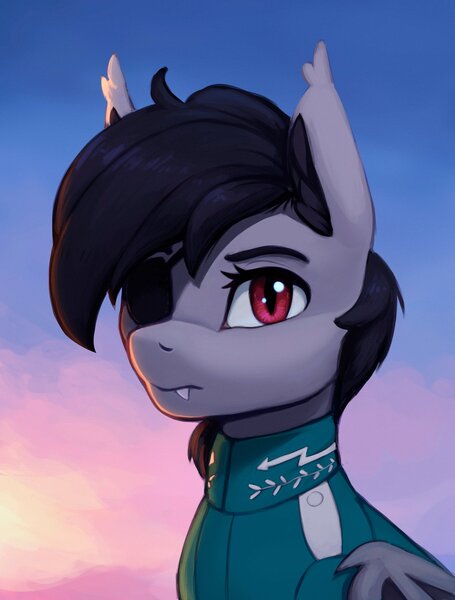 Size: 2781x3669 | Tagged: safe, artist:mrscroup, derpibooru import, oc, oc:falling star, unofficial characters only, bat pony, pony, clothes, eyepatch, image, jpeg, solo, uniform