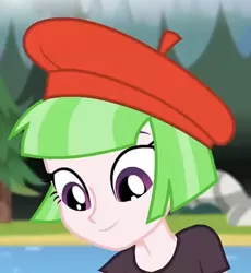 Size: 524x569 | Tagged: safe, derpibooru import, screencap, drama letter, watermelody, equestria girls, legend of everfree, background human, beret, cropped, female, hat, image, jpeg, solo
