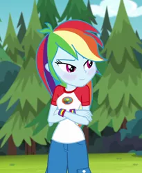 Size: 824x1006 | Tagged: safe, derpibooru import, edit, edited screencap, editor:mycarhasamoustache, screencap, rainbow dash, equestria girls, legend of everfree, blushing, camp everfree outfits, cropped, cute, dashabetes, female, image, png, smile edit, solo