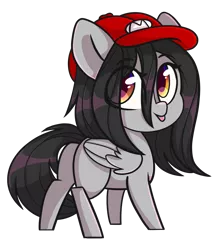 Size: 1069x1200 | Tagged: safe, artist:cloud-fly, derpibooru import, oc, unofficial characters only, pegasus, pony, butt, cap, chibi, commission, eye clipping through hair, eyebrows visible through hair, female, hat, image, looking at you, mare, plot, png, simple background, smiling, solo, tongue out, transparent background, ych result