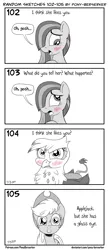 Size: 1320x3035 | Tagged: safe, artist:pony-berserker, derpibooru import, applejack, gilda, marble pie, earth pony, gryphon, behaving like a bird, blushing, cute, female, gildadorable, gilda is not amused, gildere, glass eye, hat, image, marblebetes, monochrome, neo noir, partial color, png, pony-berserker's twitter sketches, puffy cheeks, scar, shy, simple background, sketch, smiling, solo, speech bubble, stippling, talking to viewer, tsundere, unamused, white background