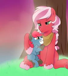 Size: 900x1000 | Tagged: safe, artist:h0mi3, derpibooru import, oc, oc:apple blossom, oc:apple buck, earth pony, pony, colt, cousins, duo, female, image, male, mare, offspring, parent:apple bloom, parent:big macintosh, parent:cheerilee, parent:pipsqueak, parents:cheerimac, parents:pipbloom, png, sitting, teary eyes