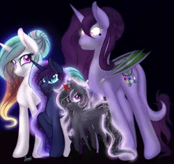 Size: 2118x1999 | Tagged: safe, artist:denali, derpibooru import, princess celestia, princess luna, oc, oc:altalune, oc:diamond dream hawthorn, alicorn, hybrid, alternate universe, dragon pony oc, image, png