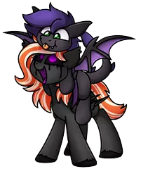 Size: 668x754 | Tagged: safe, artist:sugar morning, derpibooru import, oc, oc:raven stargazer, oc:remnant, unofficial characters only, bat pony, original species, pony, shark, shark pony, :p, bat pony oc, bat wings, black sclera, black tears, cute, image, png, ponies riding ponies, riding, shark bat, simple background, smiling, tongue out, transparent background, void pony, wings